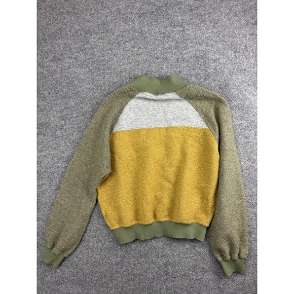 prAna Sweater Womens Medium Green Yellow Gray Colorblock Raglan Knit Mock Neck - Picture 6 of 6